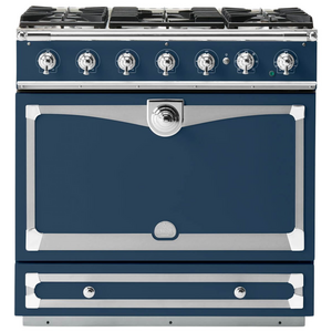La Cornue Albertine 90cm Dual Fuel Freestanding Oven Winter Sky with Polished Chrome