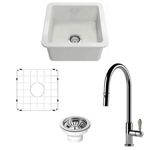 Turner Hastings Cuisine 46 Sink Pack with Chrome Ludlow Pull Out Mixer Tap and Accessories PKG048