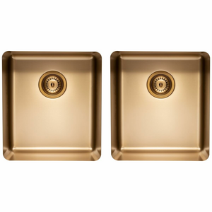 Titan Essentials 350mm & 350mm Double Bowl Kitchen Sink - Brass