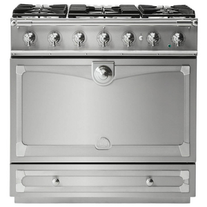 La Cornue Albertine 90cm Dual Fuel Freestanding Oven Brushed Stainless Steel with Brushed Nickel