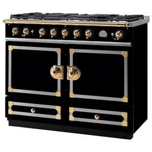 La Cornue Cornufe 110cm Dual Fuel Freestanding Oven Shiny Black with Polished Brass