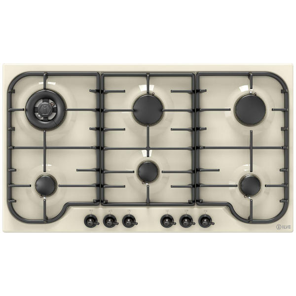 ILVE Nostalgie 86cm Gas Cooktop Antique White and Burnished HCB906CN-AWB