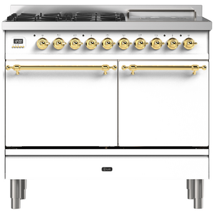 ILVE Nostalgie 100cm Freestanding Dual Fuel Oven/Stove with Coup De Feu Antique White/Brass