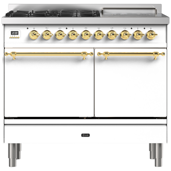 ILVE Nostalgie 100cm Freestanding Dual Fuel Oven/Stove with Coup De Feu Antique White/Brass PD10SDQNE3WHG