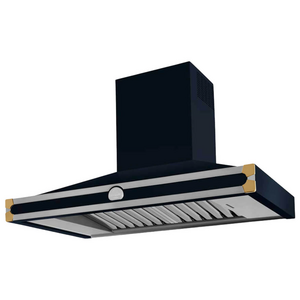 La Cornue Cornufe 110cm Canopy Rangehood Dark Navy Blue with Polished Brass