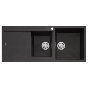Oliveri Santorini 1 and 3/4 Bowl Topmount Sink With Left Hand Drainer And Overflow Black