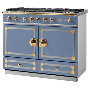 La Cornue Cornufe 110cm Dual Fuel Freestanding Oven Paris Blue with Polished Brass