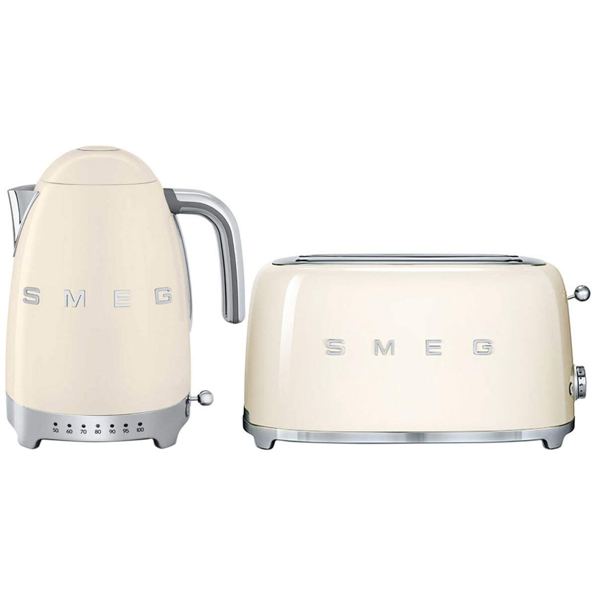 Smeg Temperature Control Kettle and 4 Slice Toaster Pack Cream KLF04CRAUTSF02CRAU Winning Appliances