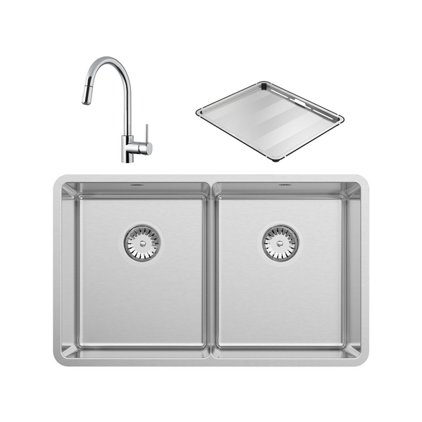 Abey Lucia Double Bowl Sink and Tap Packs LUA200KW2 | Winning Appliances