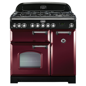 Falcon 90cm Classic Deluxe Freestanding Dual Fuel Oven/Stove Cranberry and Chrome