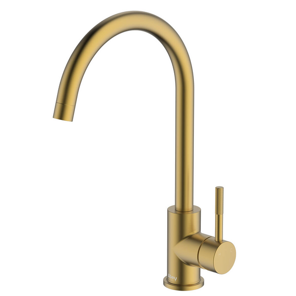 Abey Lucia Lead-Free Gooseneck Kitchen Mixer Tap with Knurled Handle Brushed Brass 3K4-KBB-LF
