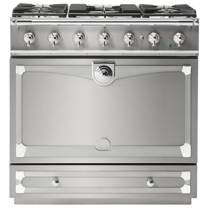 La Cornue Albertine 90cm Dual Fuel Freestanding Oven Brushed Stainless Steel with Polished Chrome