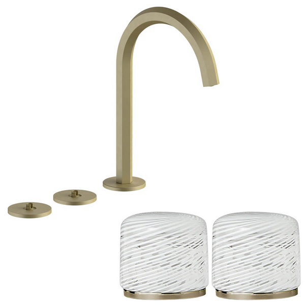 Fantini Venezia by Venini White Filigree Handle Tall Basin Set - Matte British Gold PVD VENBS705MBGVNCP