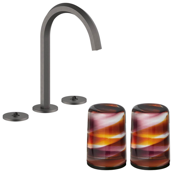 Fantini Venezia by Venini Amethyst Amber Handle Basin Set - Matte Gunmetal PVD VENBS704MGMVNCM