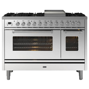 ILVE 120cm Professional Plus Freestanding Double Dual Fuel Oven/Stove with Teppanyaki Fry Top