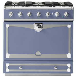 La Cornue Albertine 90cm Dual Fuel Freestanding Oven Paris Blue with Polished Chrome