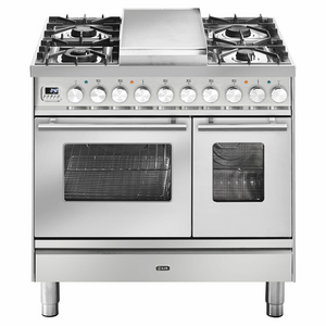 ILVE Professional Plus Series 90cm Dual Fuel Four Burner Teppanyaki Double Oven with Milano Knobs