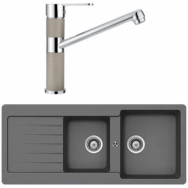 Abey Schock Typos 1 and 3/4 Bowl Left Hand Drainer Sink Pack TD200TCR