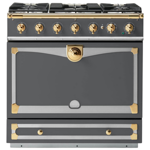 La Cornue Albertine 90cm Dual Fuel Freestanding Oven Graphite with Polished Brass
