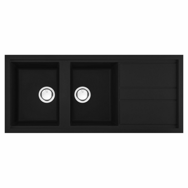Artusi Granitek Series Double Bowl Sink with Drainer Black AGS1162B