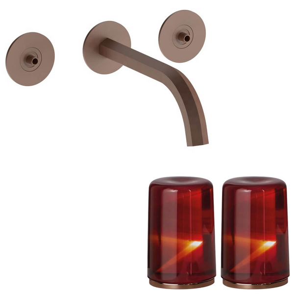 Fantini Venezia by Venini Red Amber Handle Wall Basin Set - Matte Copper PVD VENWBVENRAMCP