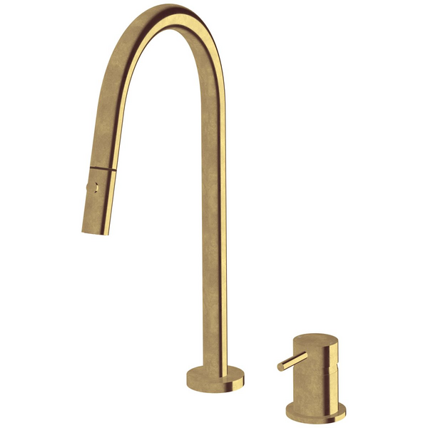 Sussex Taps Virgo Hob Set Pull Out Spray Tap Living Tumbled Brass VGHMSPOS01-23