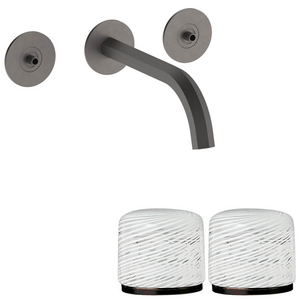 Fantini Venezia by Venini White Filigree Handle Wall Basin Set - Matte Gunmetal PVD VENWBVENWFMGM
