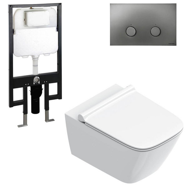 Catalano Green Wall Hung Toilet Seat With Soft-Close Slim Seat Gloss White - Includes Rogerseller Cistern & Flushplate Graphite WHGWSLGR GREENWHGWSLGR