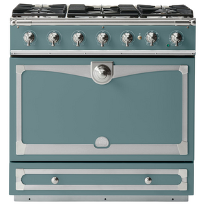 La Cornue Albertine 90cm Dual Fuel Freestanding Oven Ocean with Brushed Nickel