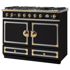 La Cornue Cornufe 110cm Dual Fuel Freestanding Oven Matte Black with Polished Brass
