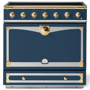 La Cornue Albertine 90cm Induction Freestanding Oven Winter Sky with Polished Brass