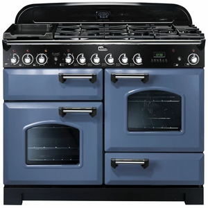 Falcon 110cm Classic Deluxe Freestanding Dual Fuel Oven/Stove Stone Blue and Chrome