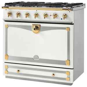 La Cornue Albertine 90cm Dual Fuel Freestanding Oven Pure White with Polished Brass