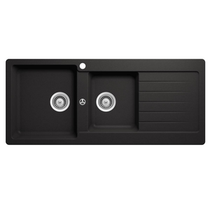 Abey Schock Typos 1 & 3/4 Bowl Topmount Sink with Right Hand Drainer Nero