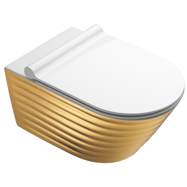 Catalano Zero Classy Rimless Wall Hung Toilet Pan with Slim Seat - White and Gold 3213002913