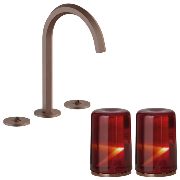 Fantini Venezia by Venini Red Amber Handle Basin Set - Matte Copper PVD VENBS704MCPVNCO
