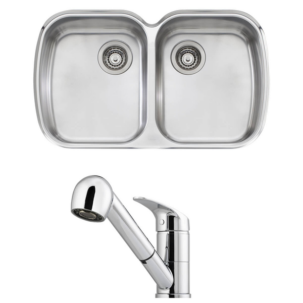 Oliveri Monet Double Bowl Sink and London Chrome Pull Out Tap Pack LON580FCR-PMO70U