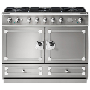 La Cornue Cornufe 110cm Dual Fuel Freestanding Oven Brushed Stainless Steel with Polished Chrome