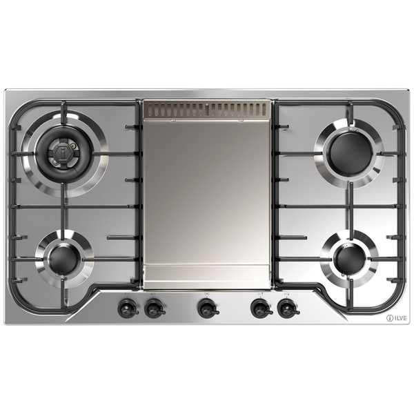ILVE Nostalgie 86cm Gas Cooktop with Fry Top Stainless Steel and Burnished HCB90FCN-SSB