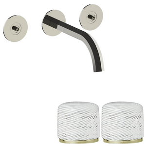 Fantini Venezia by Venini White Filigree Handle Wall Basin Set - Polished Nickel PVD VENWBVENWFPNK