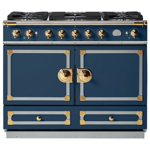 La Cornue Cornufe 110cm Dual Fuel Freestanding Oven Winter Sky with Polished Brass