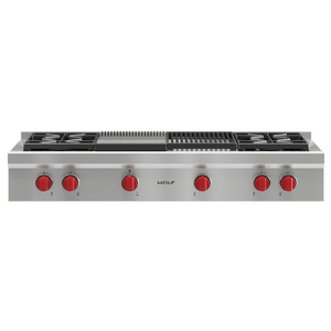 WOLF 122cm Natural Gas Cooktop with Chargrill and Teppanyaki Plate ICBSRT484CGNG