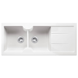 Turner Hastings Cuisine 116 x 50 Inset or Undermount Double Bowl Sink with No Tap Hole - Gloss White