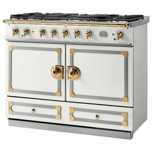 La Cornue Cornufe 110cm Dual Fuel Freestanding Oven Pure White with Polished Brass