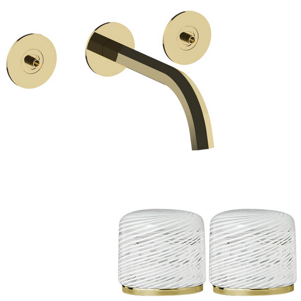 Fantini Venezia by Venini White Filigree Handle Wall Basin Set - Gold Plus VENWBVENWFGPL