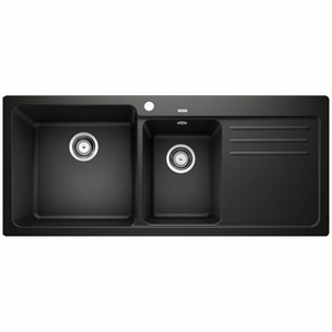 Blanco Bowl and 3/4 Inset Sink with Right Hand Drainer Black