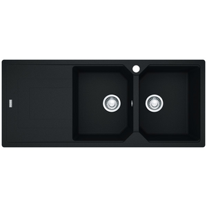 Franke Urban Double Bowl Topmount/Flush Mount Sink with Left Hand Drainer - Onyx