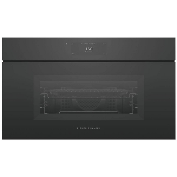 Fisher & Paykel Series 9 76cm Minimal Handleless Compact Combi-Microwave Oven Black OM76NMUNB3