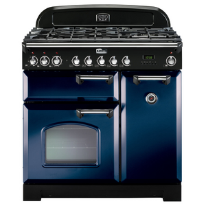 Falcon 90cm Classic Deluxe Freestanding Dual Fuel Oven/Stove Royal Blue and Chrome
