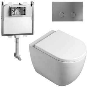 Catalano Sfera Wall Faced Toilet Suite with Standard Soft Close Seat Gloss White - Includes Rogerseller Cistern & Flushplate Brushed Nickel SFERAWFSTDBN